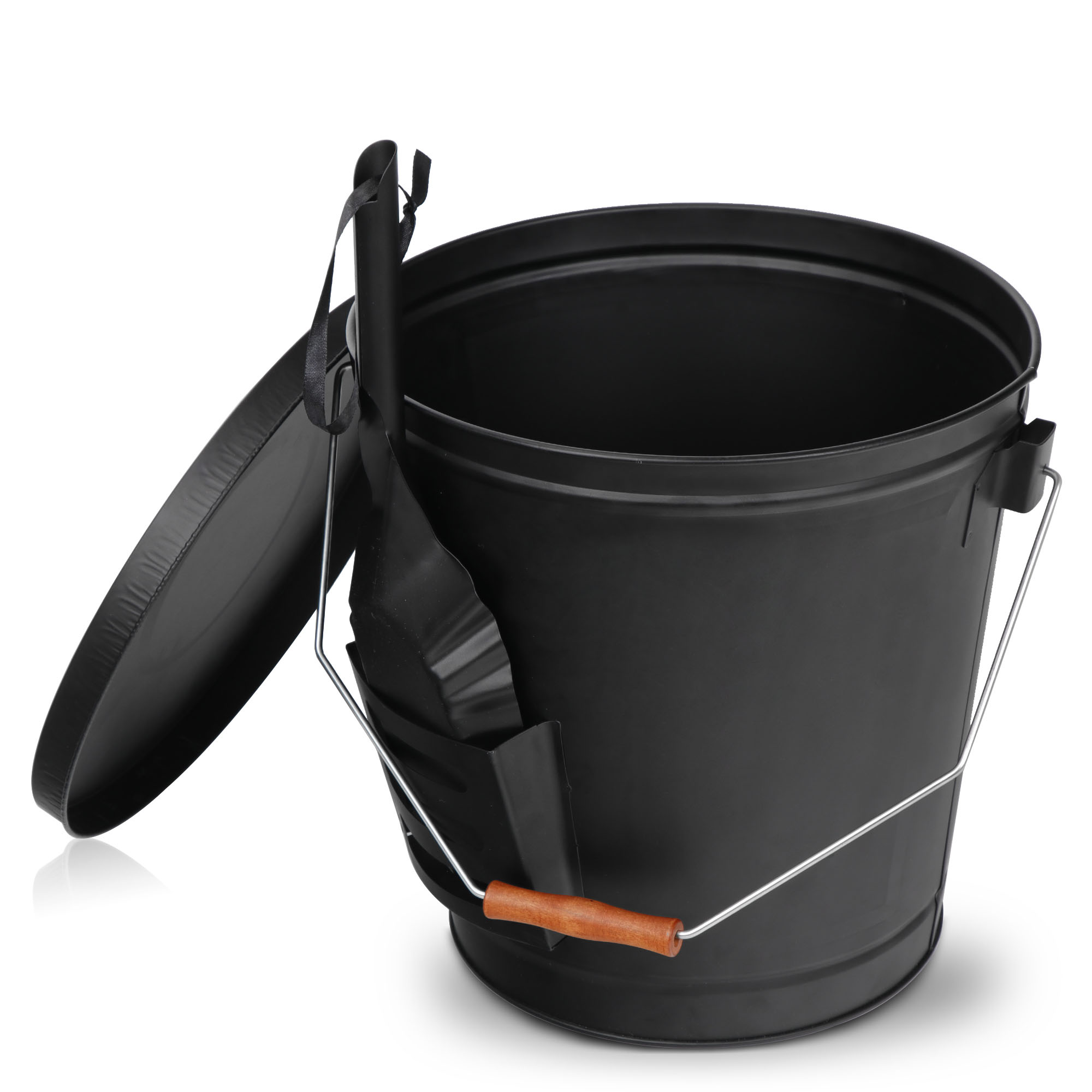 5 Gallon Black Ash Bucket with Lid and Shovel-Essential Tools for  Fireplaces, Fire Pits, Wood Burning Stoves-Hearth Accessories 